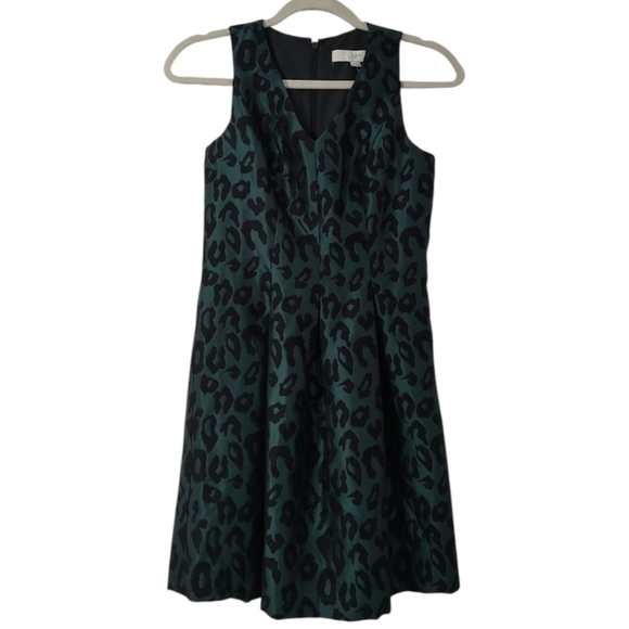Ann Taylor Loft Black & Teal Sleeveless Leopard Print Fit & Flare Dress Size OP - Picture 1 of 7